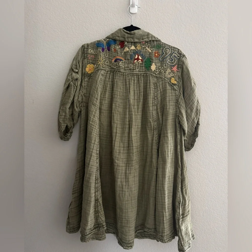 NWT FREE PEOPLE Tracking Trails Shirt Dress M Olive Branch - Picture 6 of 9